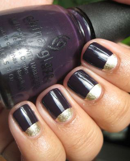 Fall Nail Art Black Half Moons