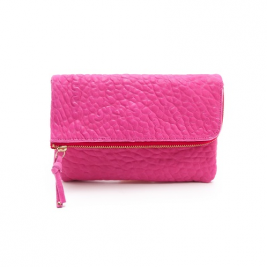 Fuschia Leather Clutch