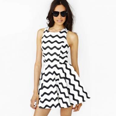 Graphic Wave Skater Dress